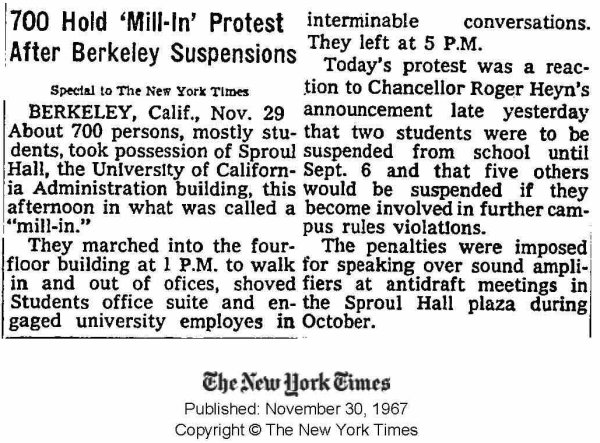 NY Times article on student takeover of UC Berkeley Administration building
